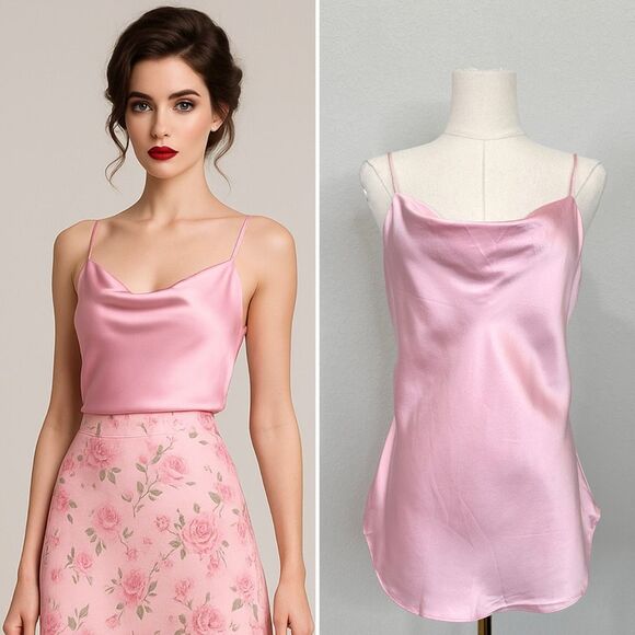 Cinq a Sept Marta Cami S Venus Pink Silk Cowl Neck Romantic Coquette Classic - Picture 1 of 12